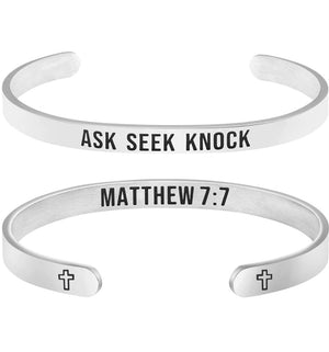 Engraved Scriptural Bracelet Cuff(ASK SEEK KNOCK)