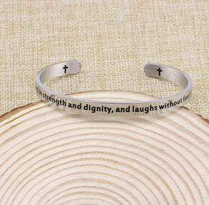 Scriptural Engraved Bracelet Cuff (Prov 31:25)