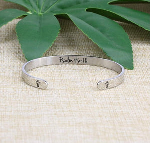 Engraved Scriptural Bracelet Cuff ("Be still and know that I am God")