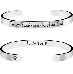 Engraved Scriptural Bracelet Cuff ("Be still and know that I am God")