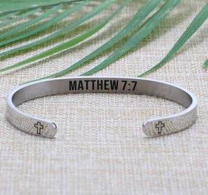 Engraved Scriptural Bracelet Cuff(ASK SEEK KNOCK)